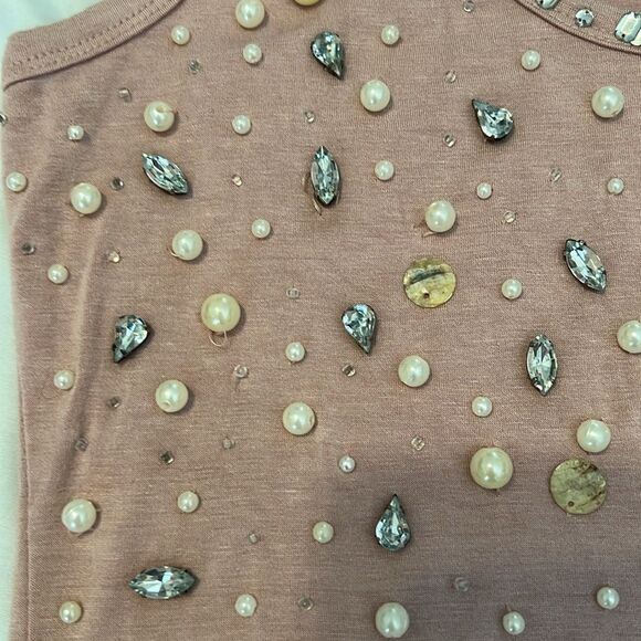 Ceres size M pink beaded rhinestone & shell embellished tank top EUC - Picture 6 of 8